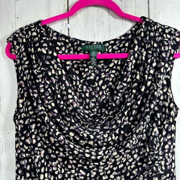 Lauren Ralph Lauren Ruched Cowl Neck Sleeveless Stretch Sheath Casual Midi Dress - Picture 5 of 15